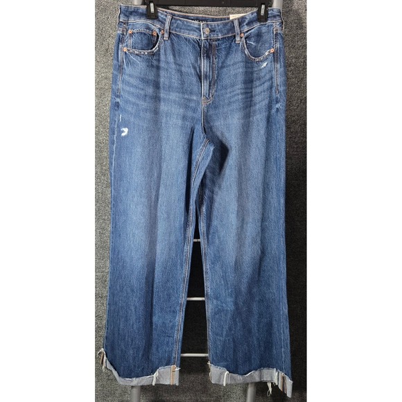 American Eagle Outfitters Denim - American Eagle Super High-Rise Baggy Wide Leg Jeans Blue 16 Long NEW Distressed